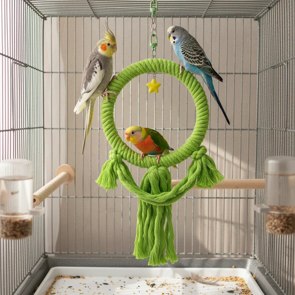 Cotton Rope Bird Swing Toy with Perch Bed Hammock for Cockatiel Budgie Parakeet Cage Accessories Playthhing Enrichment Activity view 2