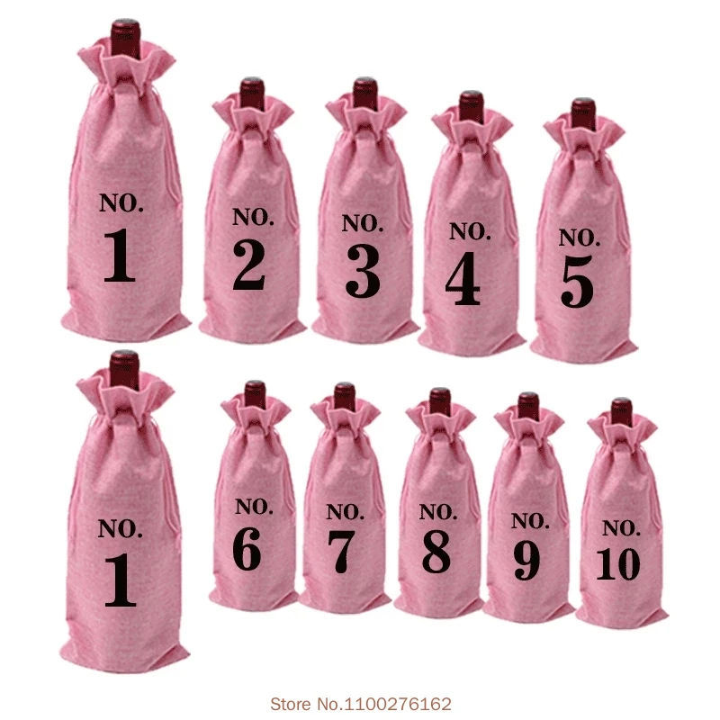 10pcs Jute Wine Bags With Drawstring Numbered Wine Bottle Gift Bags Blind Wine Cover Tasting