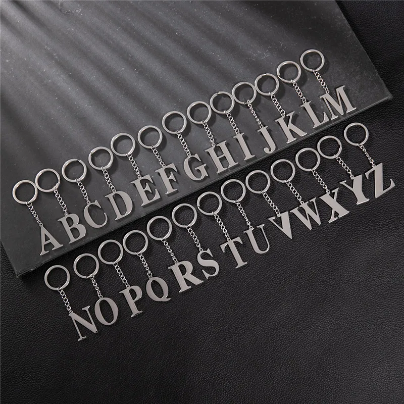 DIY A-Z Letters Key Chain for Men Metal Keychain Ring Women Car Key Ring Simple Silver Color Alphabet Name Jewelry Daily Gift