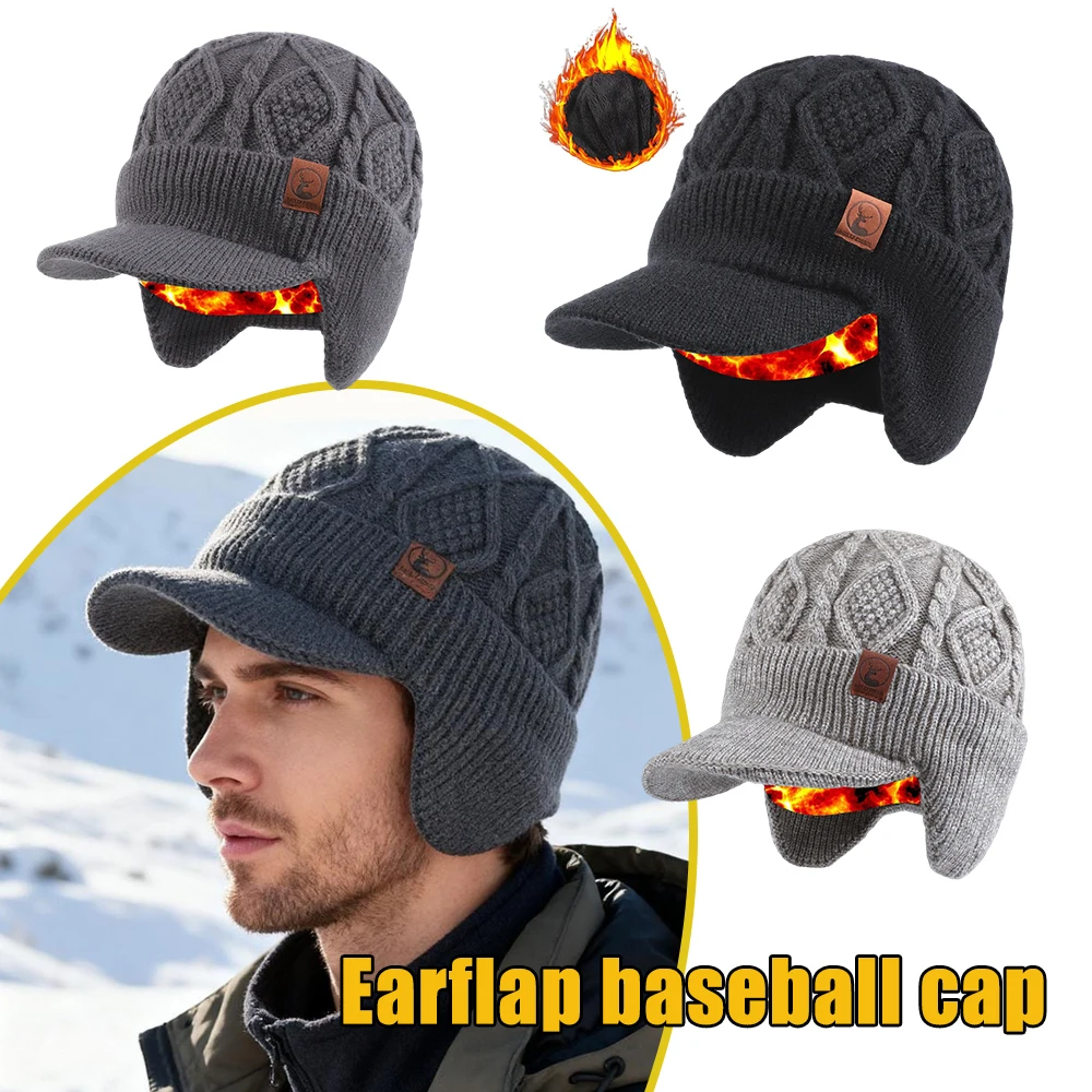 

Термальная зимняя вязаная шапка-бини для мужчин и женщин, теплая шапка с черепом на флисовой подкладке и ушками, ветрозащитная, для пешего туризма в холодную погоду