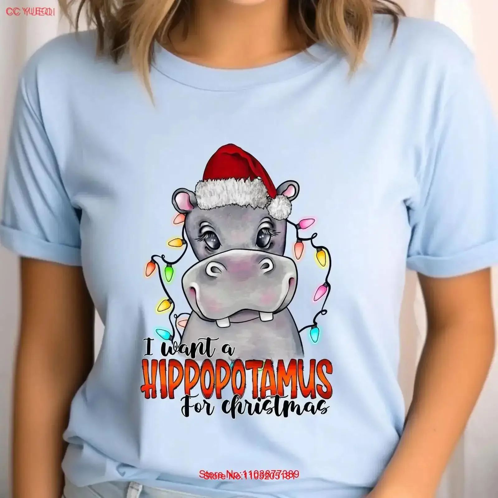 I Want To Hippopotamus For Christmas T Shirt Hippo Lights Holiday Animal Winter Cute Xmas vintage Washed homme Comfortable
