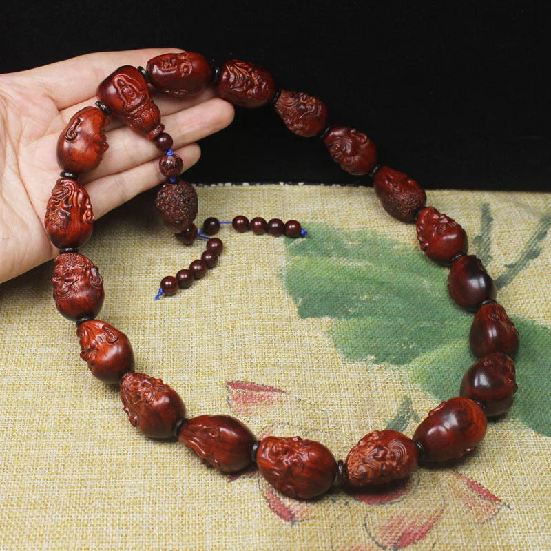 Rhino Horn Rosewood Eighteen Arhats , Double-sided Exquisitely Carved Handheld Hanging Ornament, Car Pen
