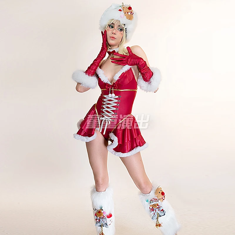 Go Go Dancer Costume Christmas Performance Suit Women Stage Outfit Off Shoulder Red Bodysuit Carnival Party Rave Clothing 4342