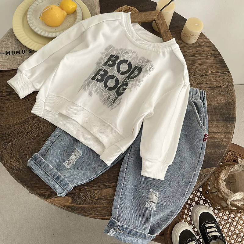 

Комплекты одежды для маленьких мальчиков 1-5 лет, весенне-осенние новые модные детские толстовки с надписью + джинсы, брюки, костюмы из 2 предметов для детей, наряды