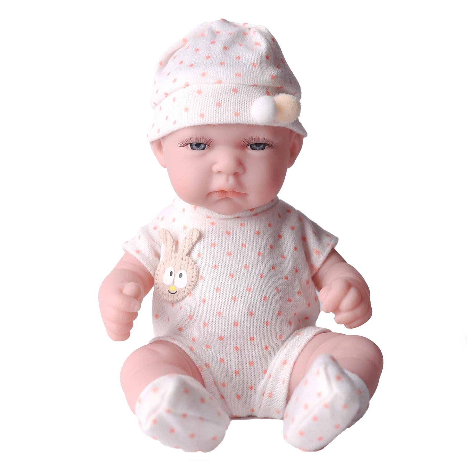 11 Inches Realistic Reborn Baby Dolls with Hat, Vinyl Body Fashion Stocking & Clothes, Children Birthday Gift