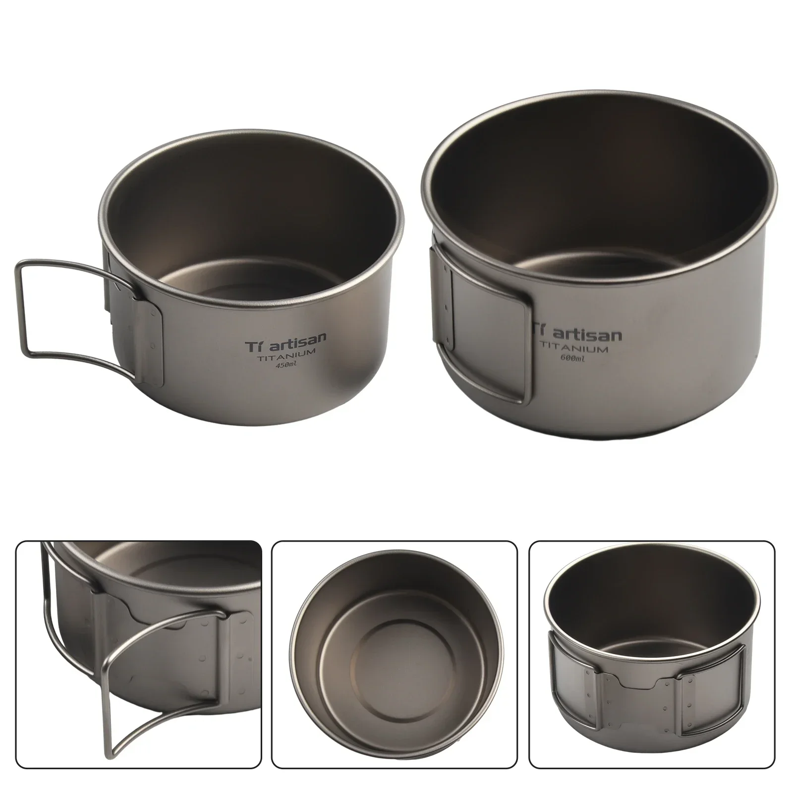 1 Set Titanium- Bowl With Folding Handle Camping Bowl Dinner Food Container Outdoor Pan Lightweight Camping Cooking Parts