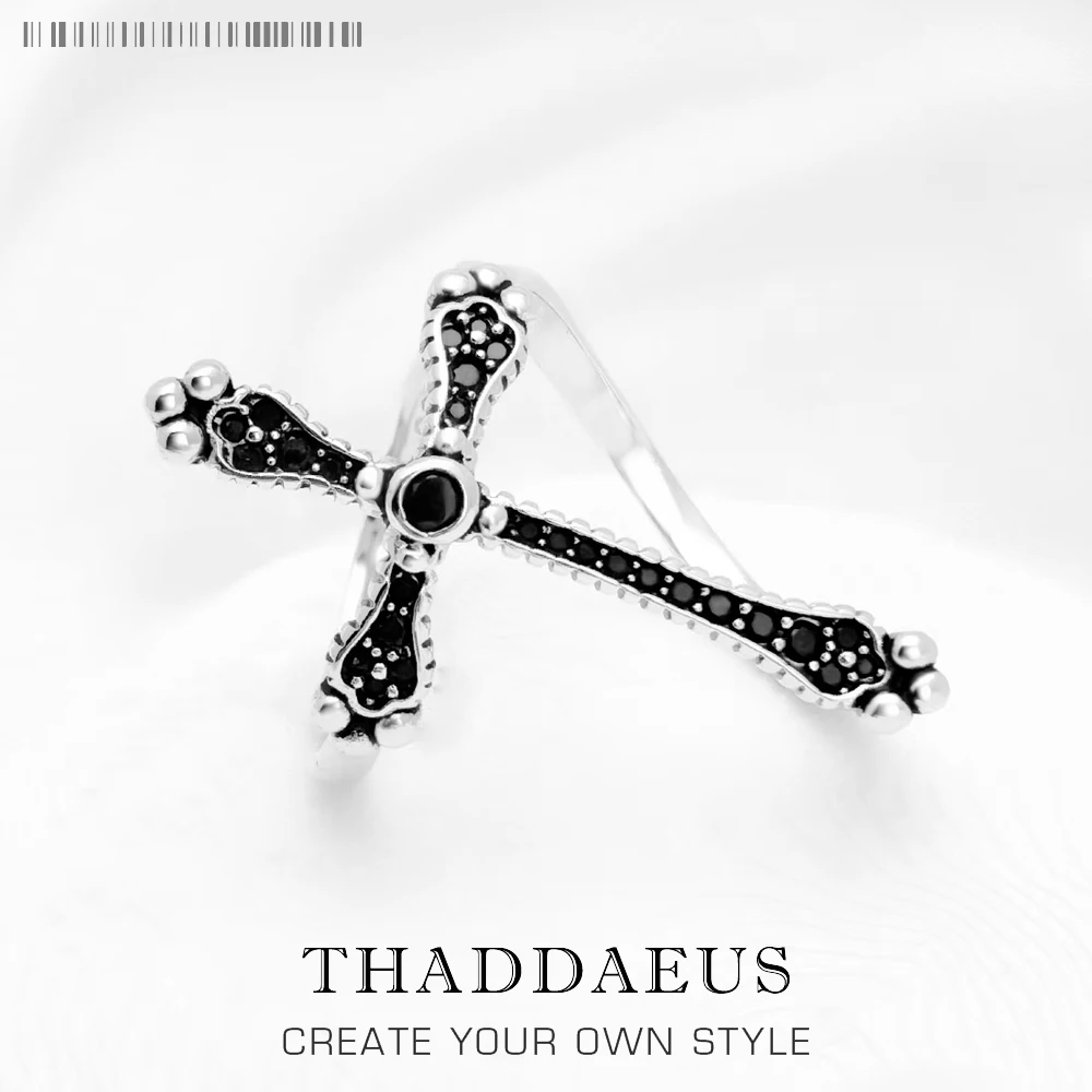

Royalty Cross Black Stones Ring,Victorian Fine Jewerly For Women,2023 Spring Vintage Gift In 925 Sterling Silver