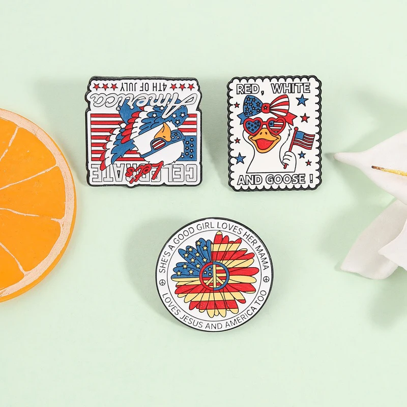 Independence Day Enamel Pins National Bird Bald Eagle Red White and Goose Sunflower Brooch Lapel Badge Jewelry Gifts For Friends