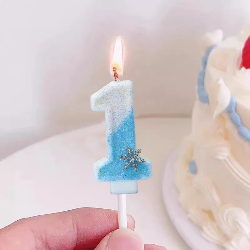 Frozen Snowflake Birthday Candles 0-9 Number Candle Glitter Cake Topper Decorations for Birthday Party Supplies velas cumpleaños view 6