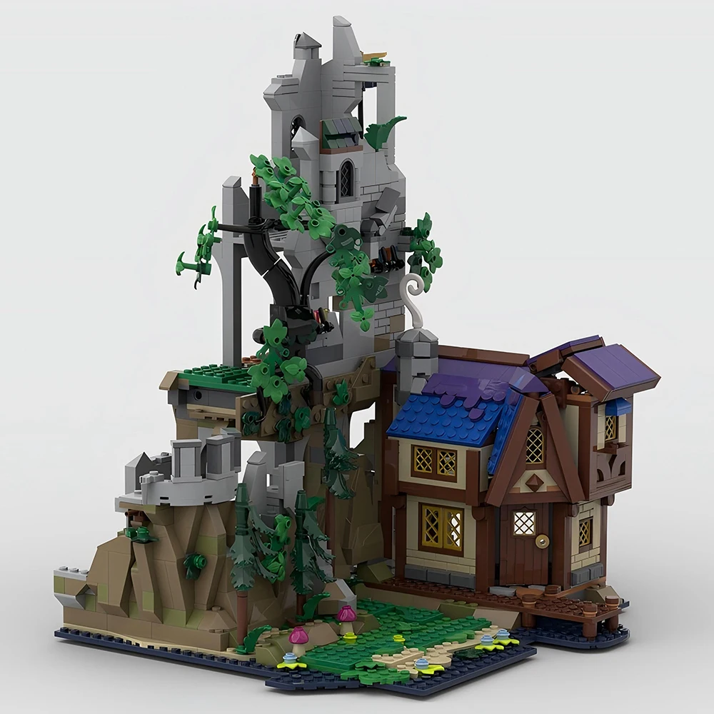 MOC ขายร้อนซากปรักหักพังอาคาร Red Dragon Story ขยาย DIY Building Blocks Fortress House ชุดประกอบของเล่นเด็กของขวัญ