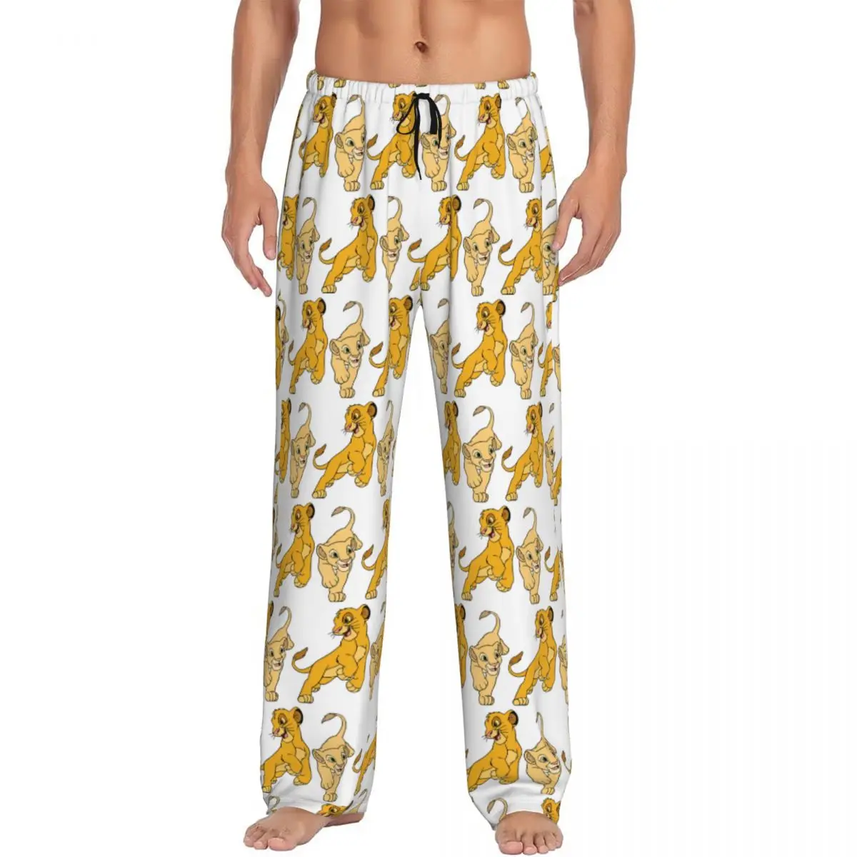 Custom The Lion King Pajama Pants for Men Simba And Nala Lounge Sleep Drawstring Sleepwear Bottoms with Pockets