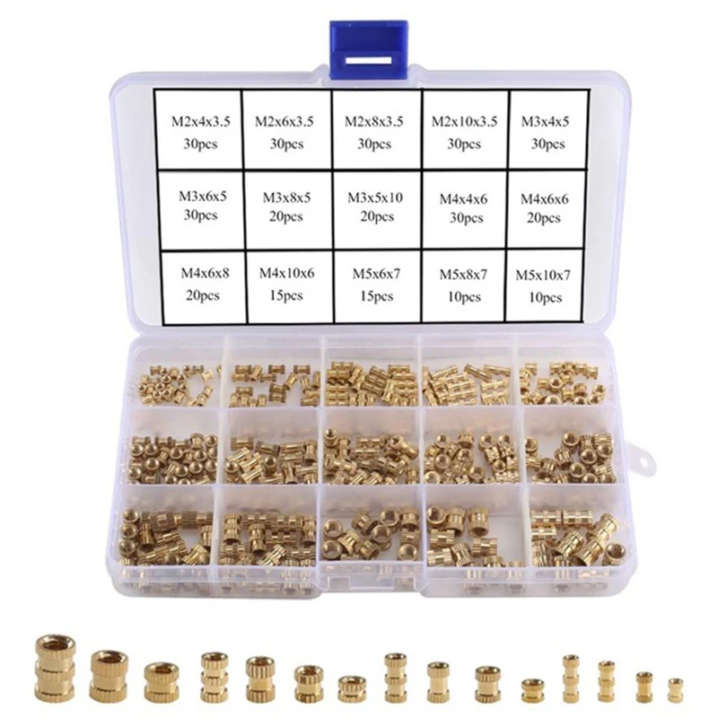 

330Pcs M2 M3 M4 M5 Internal Thread Knurled Nut Brass Threaded Insert Round Die-Cast Knurled Nut Sorting Kit