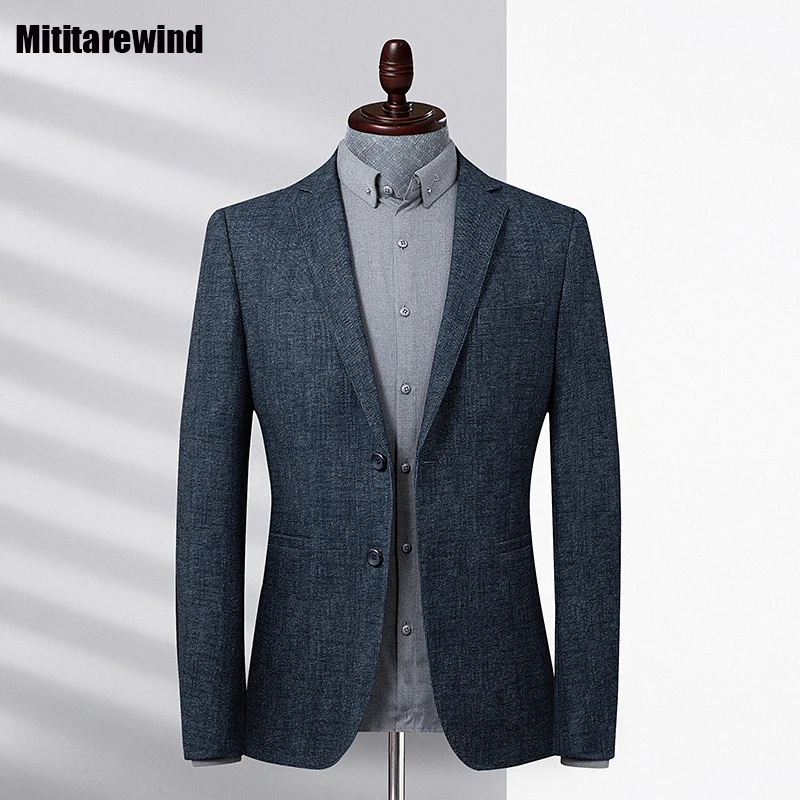 Brand Male Suit Autumn and Winter New Blazers Business Causal Blazers Stretch Denim Blue Slim Fit Suit Fashion Luxury Man Jacket