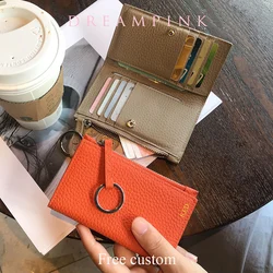 Luxury Cowhide Keychain Card Holder Custom Letter Men Zip Coin Purse Genuine Leather DIY Initials Women Business Card Wallet