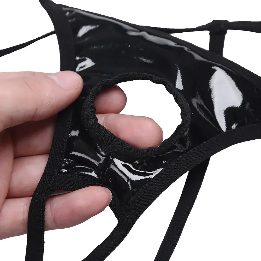 

Briefs Fashionable Men's Black Faux Leather Pouch Jockstrap Pant G String Thongs Bikini Briefs Underwear Size M