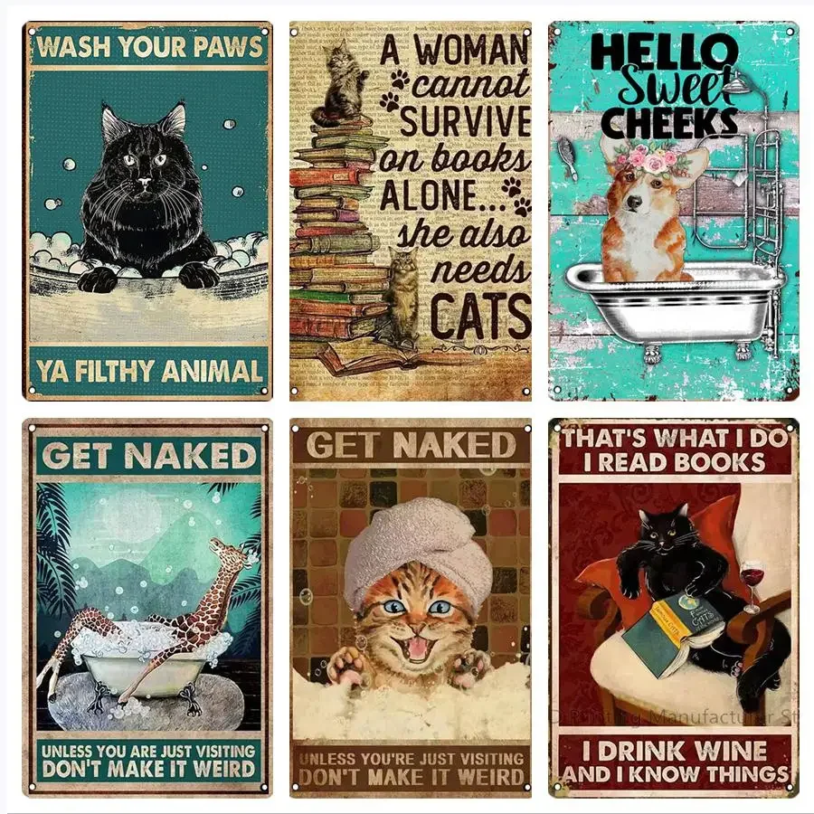 لطيفة بعقب الحيوان معدن القصدير علامات خمر ديناصور المناديل القط الكلب خنزير الحديد اللوحة الملصقات للحمام المرحاض ديكور المنزل