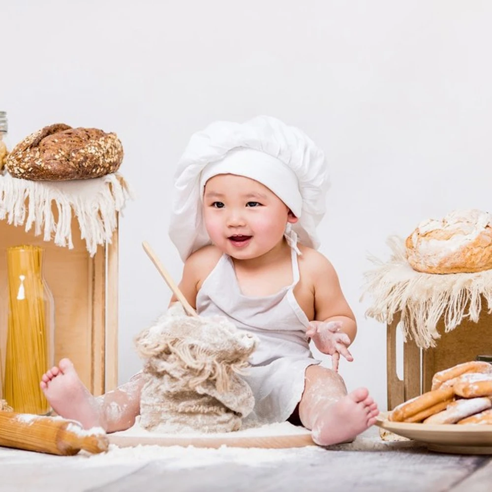 Newborn Photography Props Baby Chef Hat and Apron Set White Infant Photo Shoot Outfit Newborn Photo Prop Costume