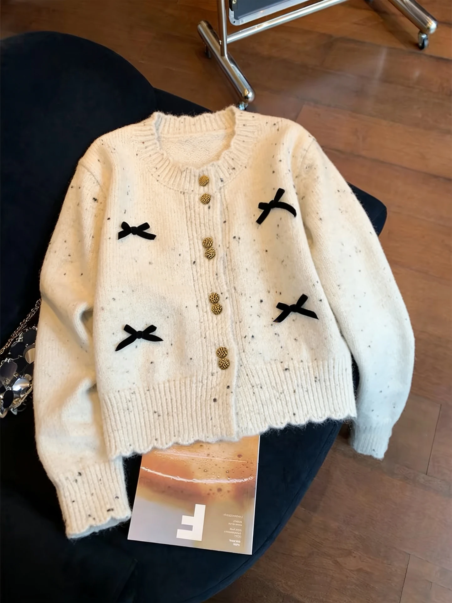 

Korean Sle Sweet Knot Knitted ort Cardigan Women's Spring Autumn Slimming Versatile Sweater Soft Long Sve