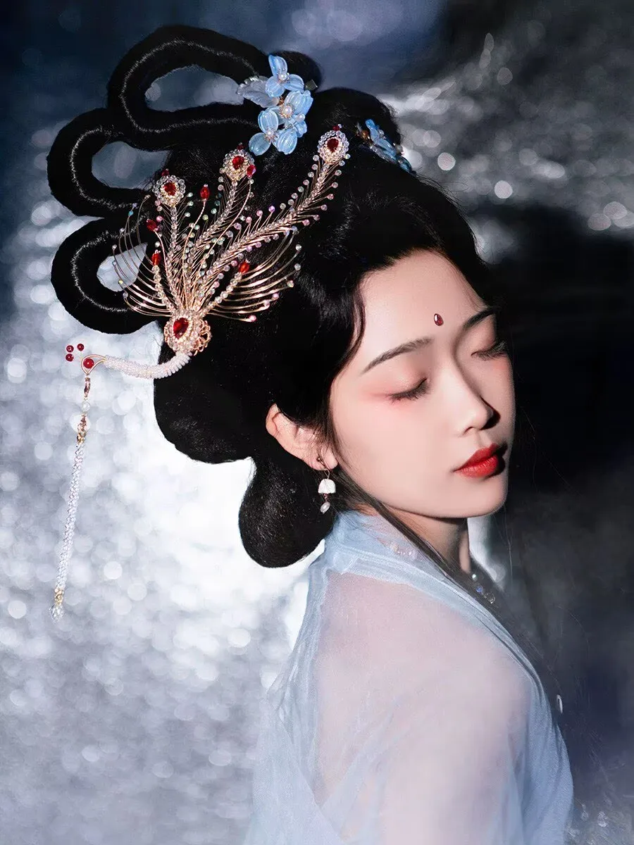 

Заколка для волос ручной работы в виде феникса, китайская винтажная заколка для волос в стиле Ханьфу, головной убор, корона для волос для женщин