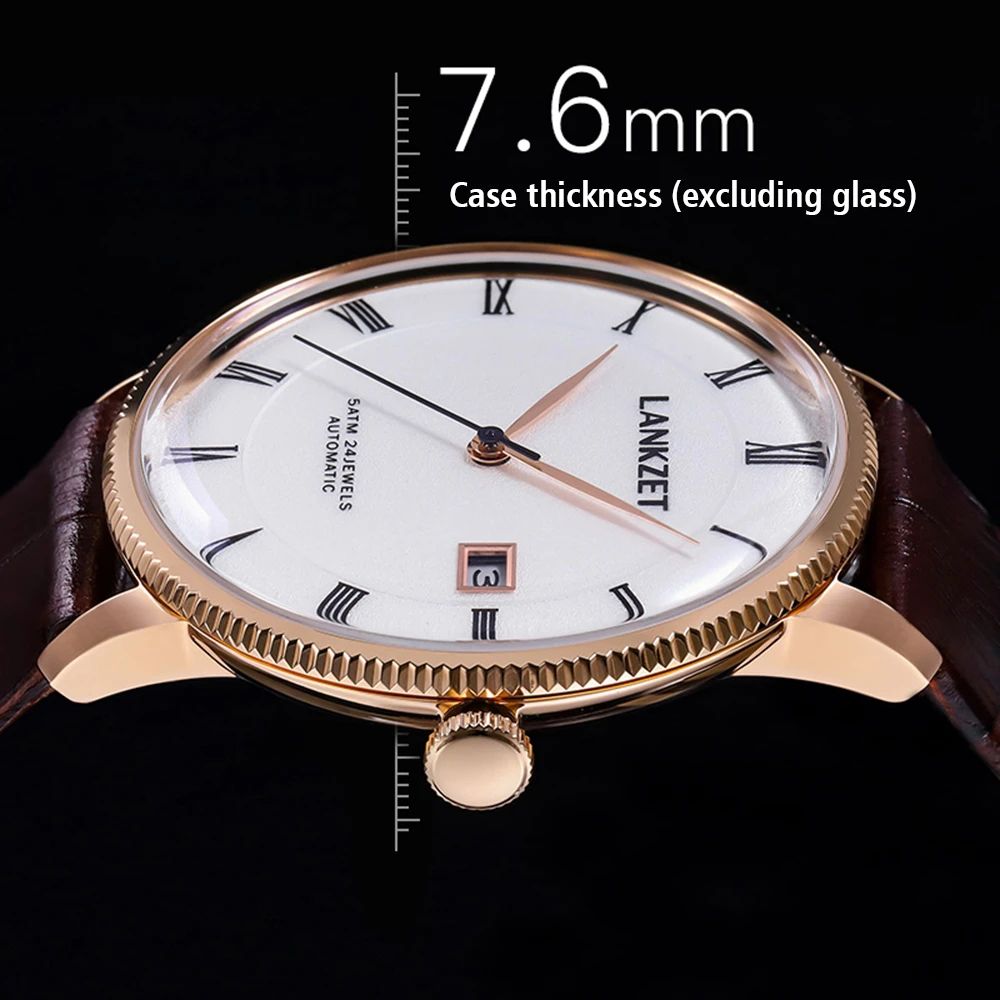 

Luxury Dress Watch Men Automatic Mechanical Wristwatches 40mm Business Watches Stainless Steel 5bar Waterproof Clocks LANKZET