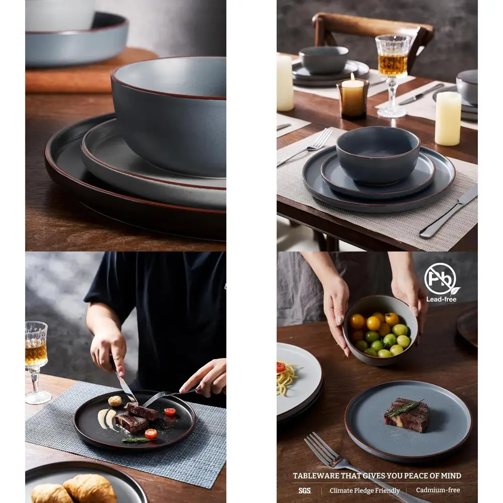 

Набор посуды из 24 предметов: тарелки, миски, подходят для микроволновой печи и посудомоечной машины, разноцветные