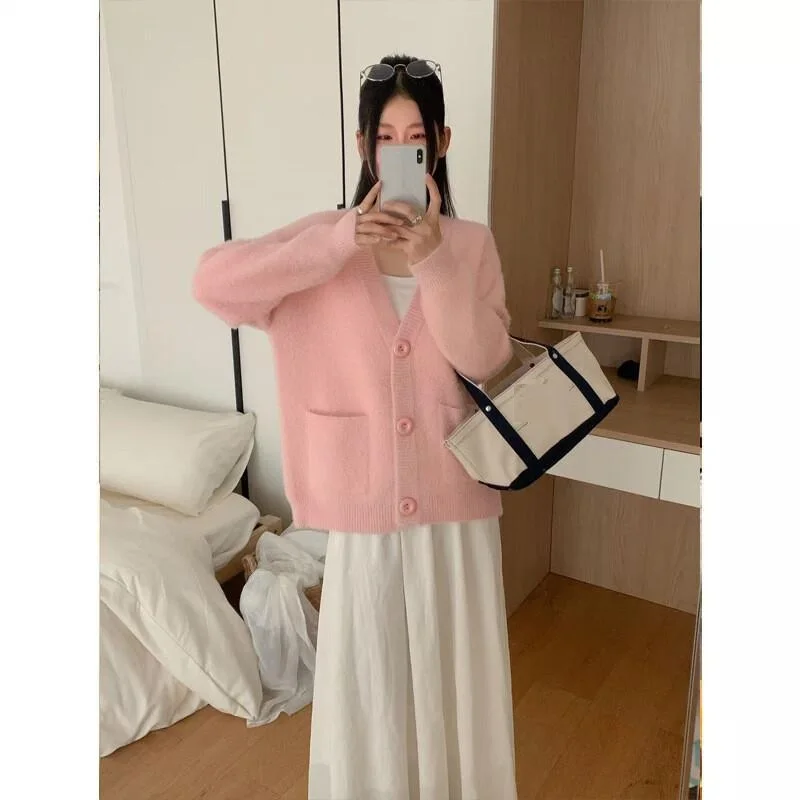 

Women Cardigan Sweater Knitted Hot Style Fashion Long Sleeve Coat Spring Autumn 2025 New Lazy Style Short Tops For Petite