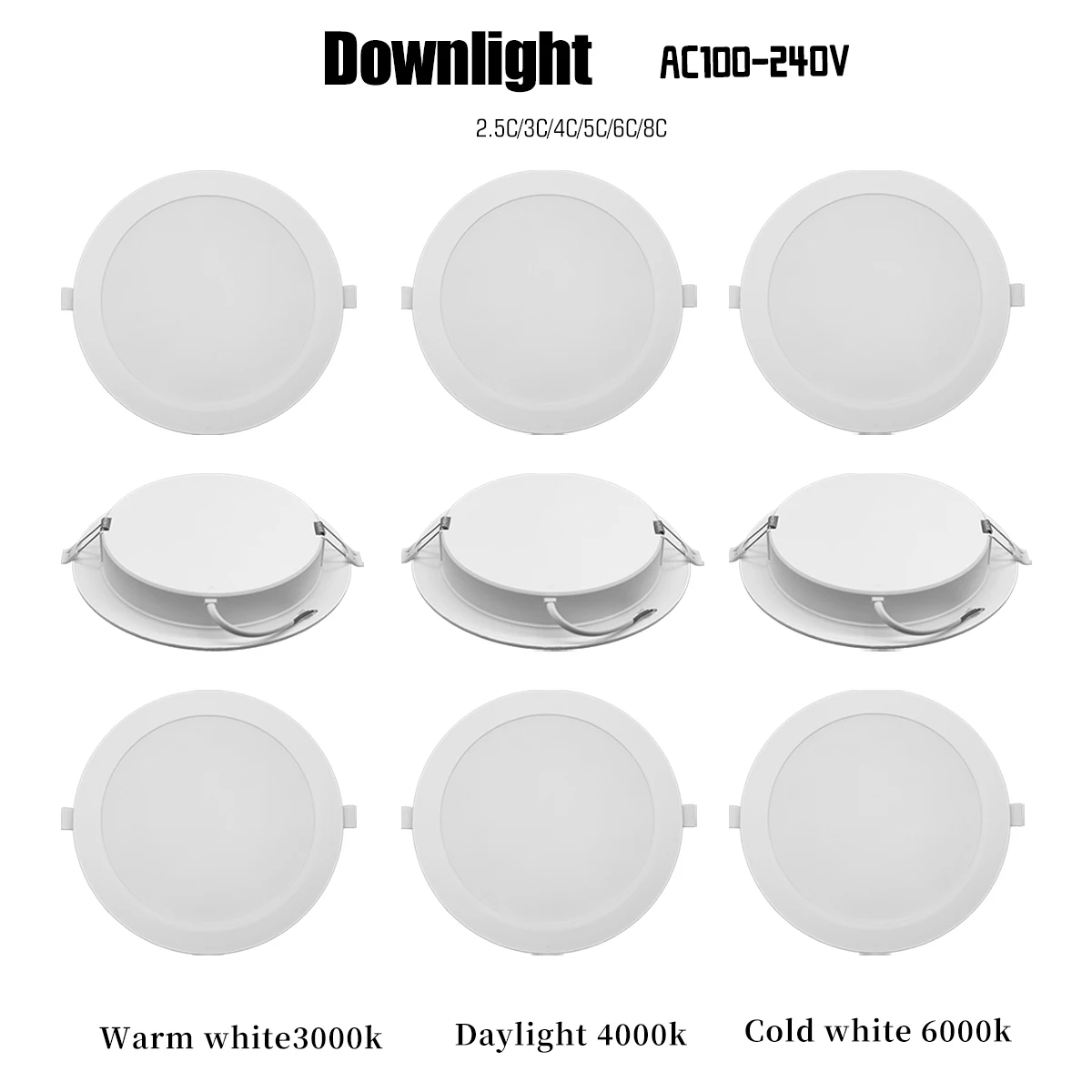 20PCS AC100-240V No Flicker 6W 10W 14W 17W 20W 24W Recessed Led Ceiling Light Downlight 3 Colors Down Light Natural White Lamp