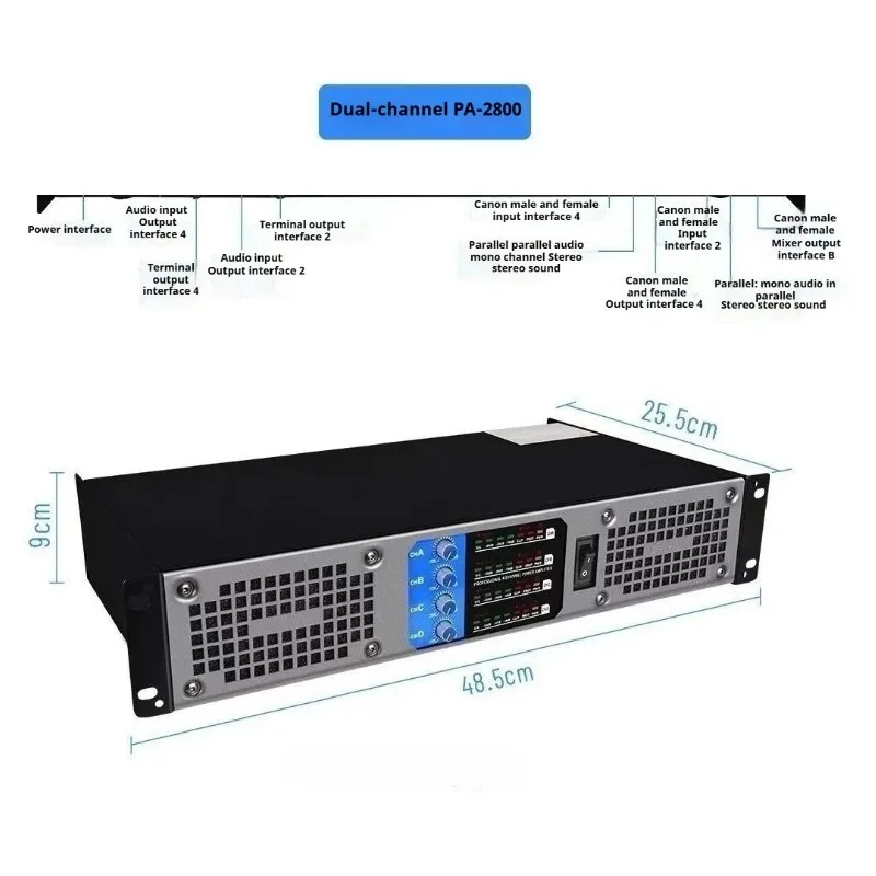 1000W 8 Ω X2/4 Rear Amplifier Stage Performance Conference Home KTV Digital Amplifier CA Dual Audio Power Amplifier Machine