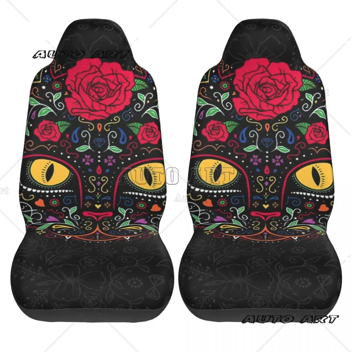 Day Of The Dead Cat Sugar Skull Car Seat Cover Custom Printing Universal Front Protector Accessories Cushion Set