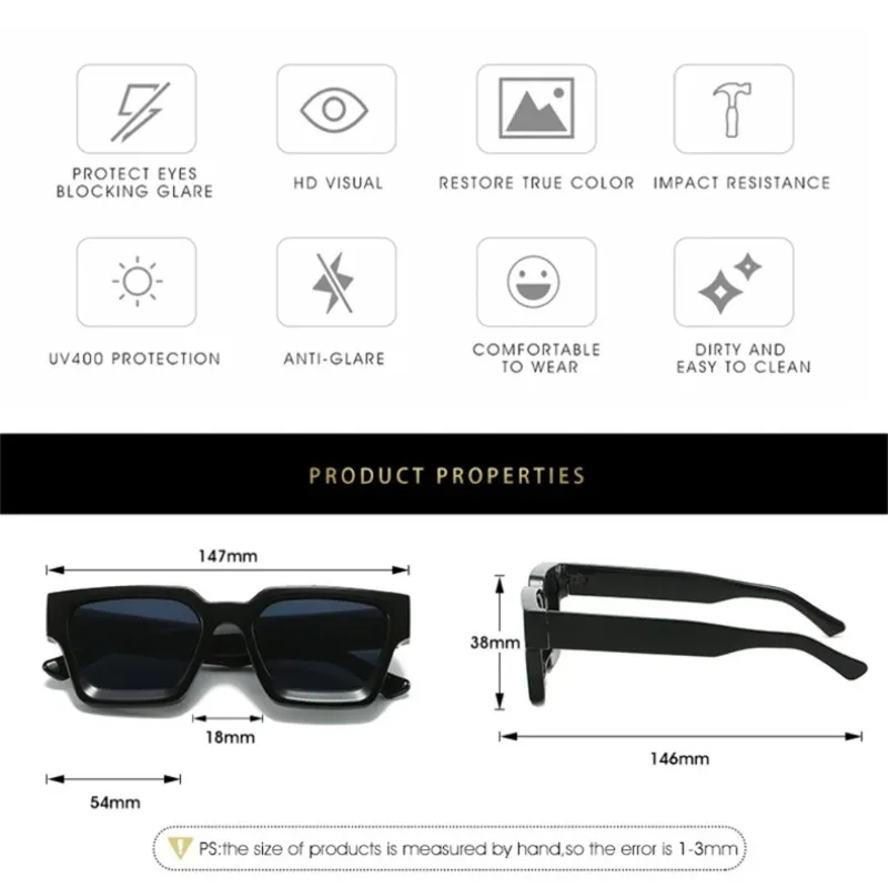 Men Square Frame Sunglasses Luxury Brand Designer Sun Glasses Retro Trendy Shades UV400 Unisex Women Glasses New image 5