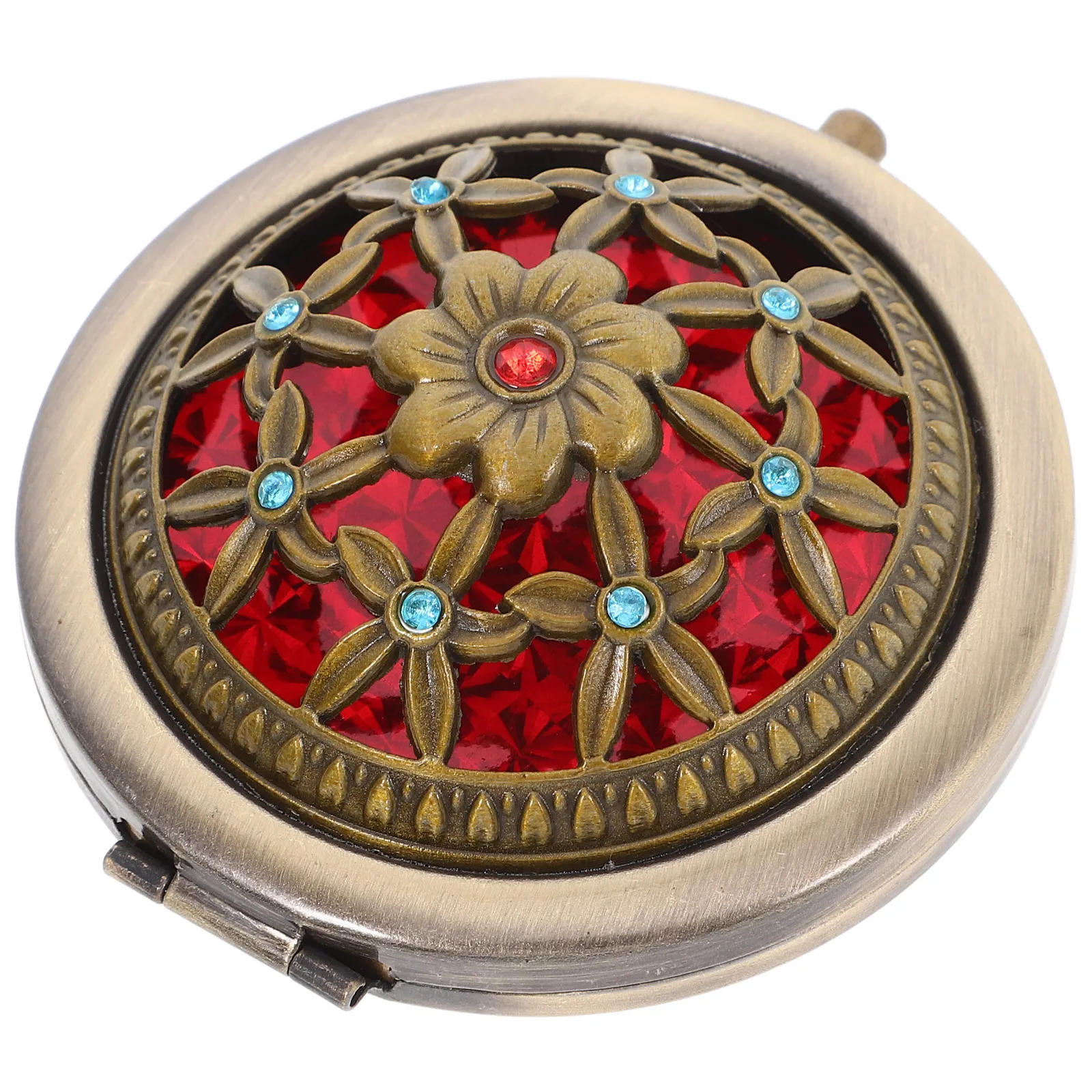 Retro Zinc Alloy Rhinestone Makeup Mirror Compact Portable Hand Mirror High Definition Travel Accessory for Women Girls