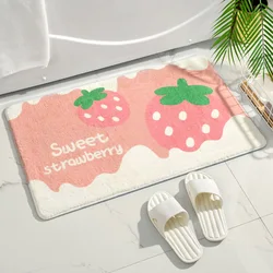 Soft Bath Mat Small Fresh Strawberry Floor Mat Home Rug Entrance Carpet Bedroom Toilet Bathroom Door Absorbent Non-Slip Foot Pad
