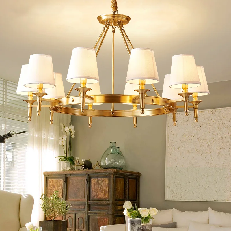 

Living Room Brass Chandelier Simple Design Multiple Light Holders Home Dining Room Bedroom Ceiling Hanging Copper Pendant Light