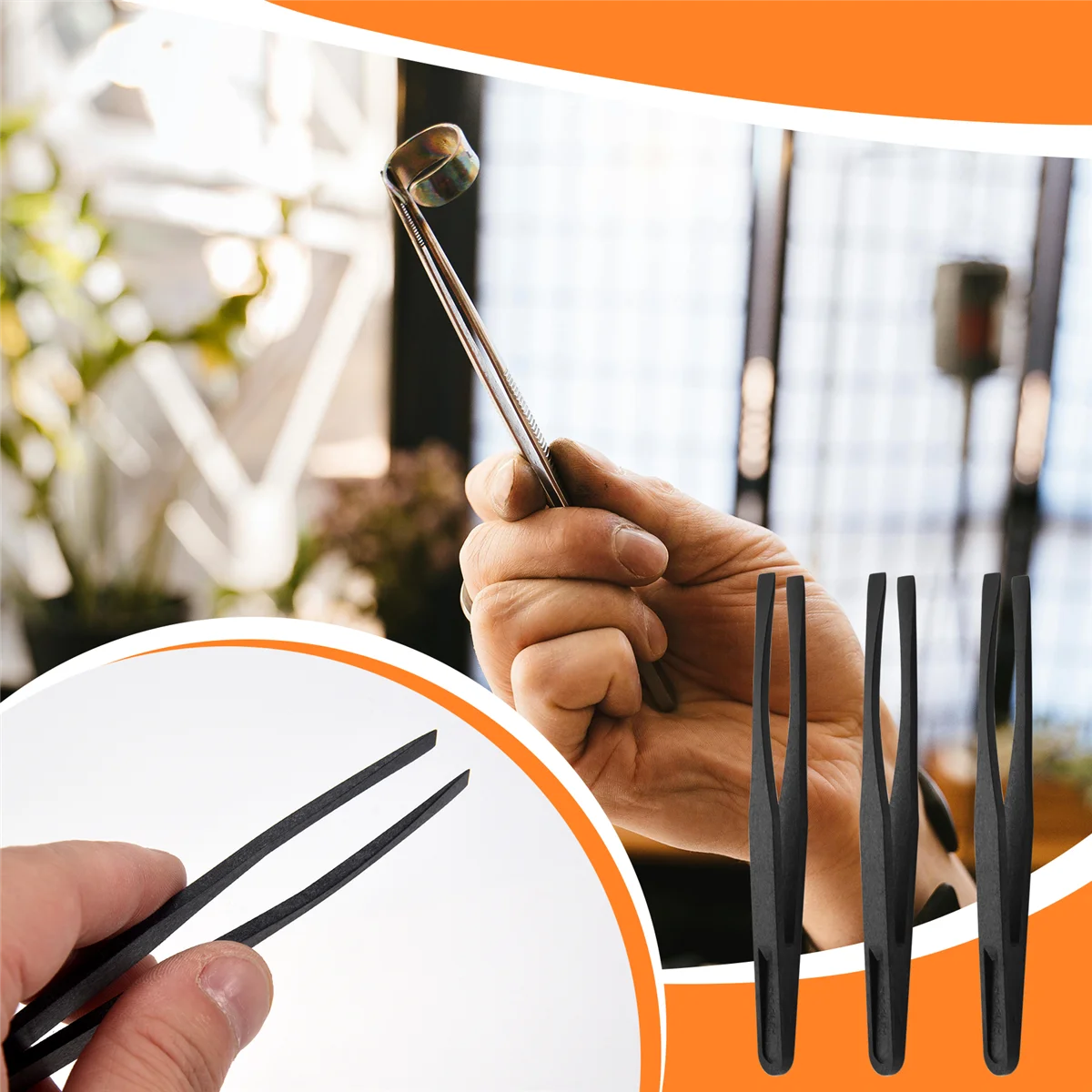 

A24I 115Mm Tip Black Plastic Anti-Static Tweezers 3 Pcs