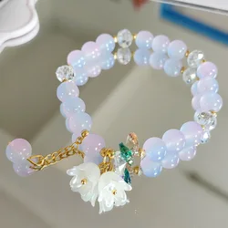 Trendy Lily Of The Valley Flower Bracelets for Women Fashion Colorful Crystal Beaded Bracelet Girls Party Wedding Jewelry Gifts