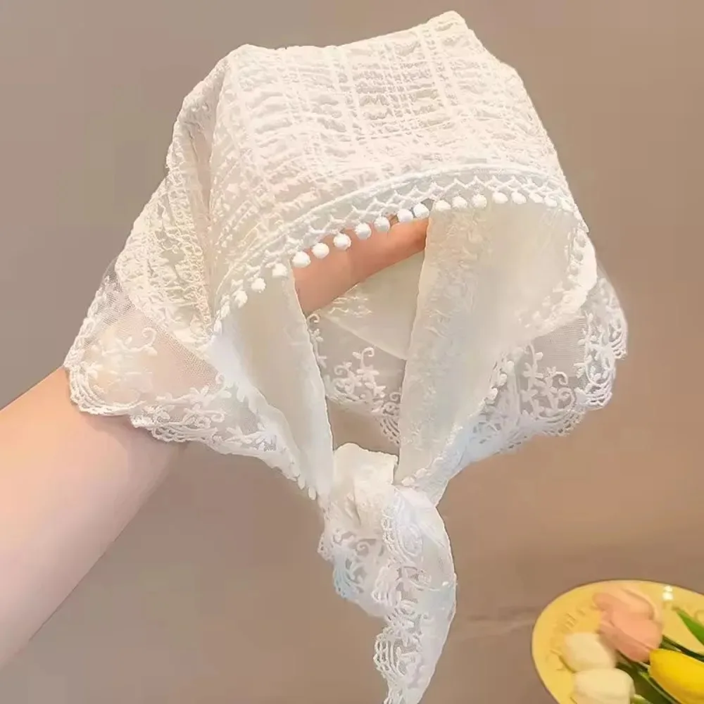 Country Style Lace Mesh Triangle Scarf Spring Summer Floral Hair Scarf Elegant Headwrap Bohemian Hair Accessories