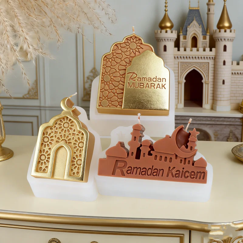 DIY Ramadan Kareem Candle Molds Relief Islamic Mosque Arch Shaped Crescent Moon Detail Soap Mold Handmade Candle Eid Table Decor