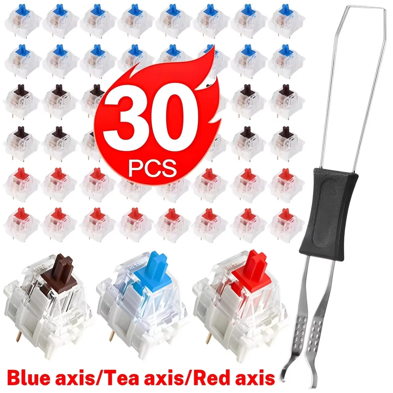 10-30PCS Interruptores de Teclado Mecânico de 3 Pinos Azuis, Teclas de Substituição para Teclados Mecânicos de Jogos com LED
