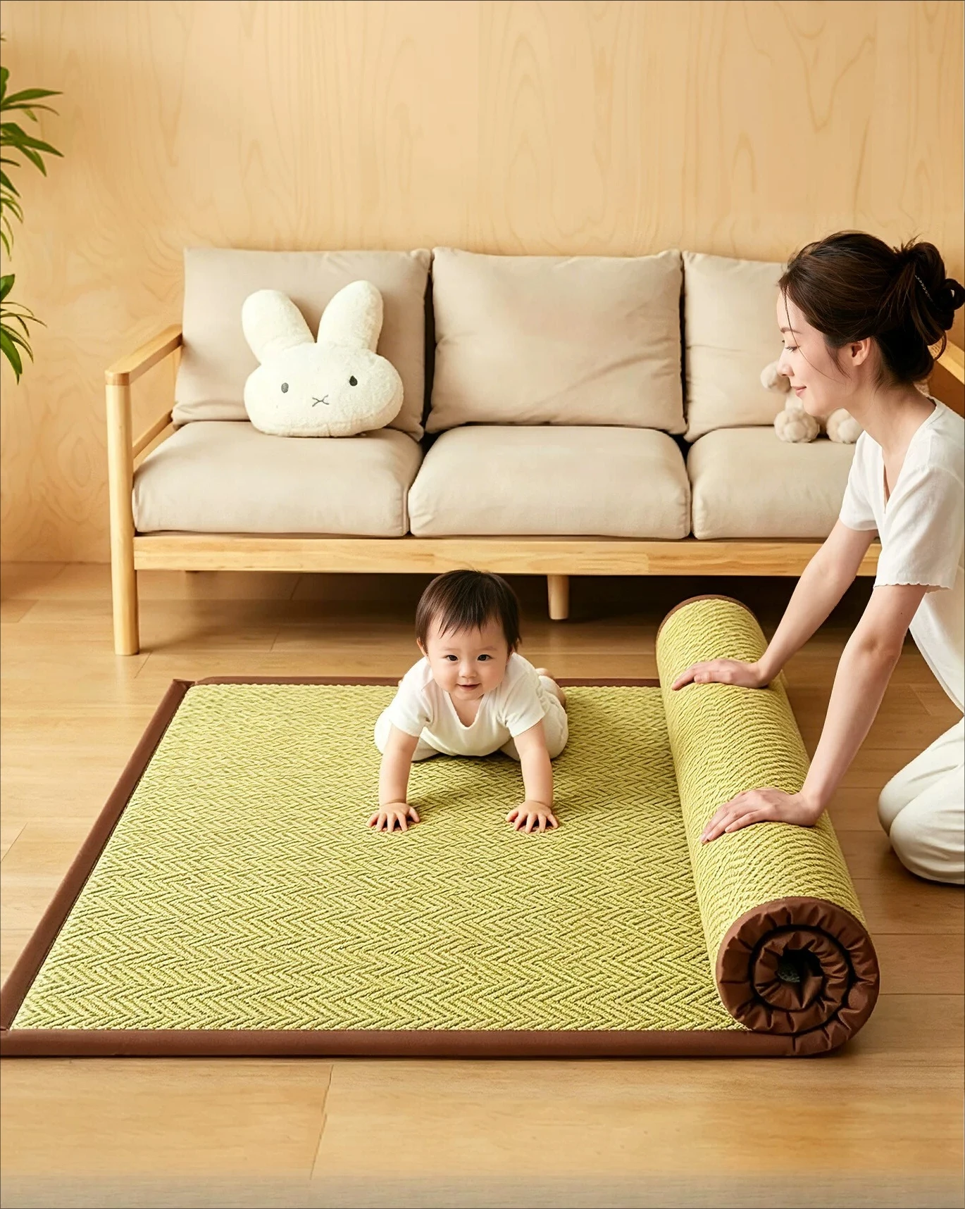 2026 Summer Rattan Cooling Mat Non Slip Tatami Floor Mattress Baby Crawling Pad for Floor Sleeping