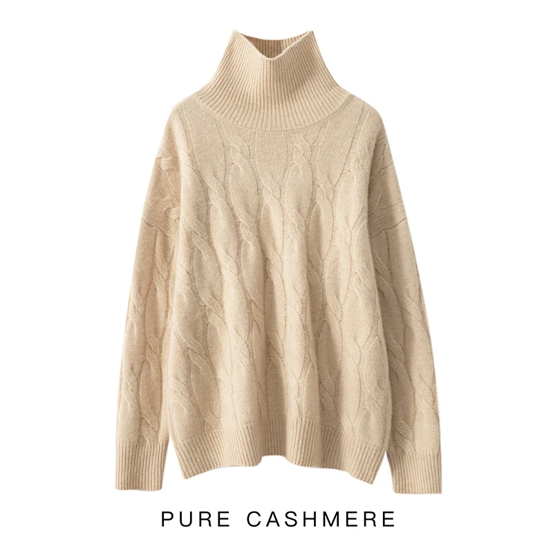 2023 Hot Sale Winter Women\'s 100% Pure Cashmere Sweater Turtleneck High Quality Soft Female Loose Thickened Knitted Pullover