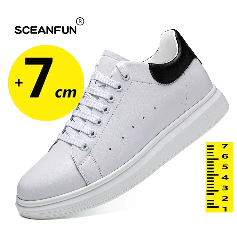 Elevator shoes men women sneakers height increasing shoes invisible 7cm heighten increase sports shoes man taller lift White