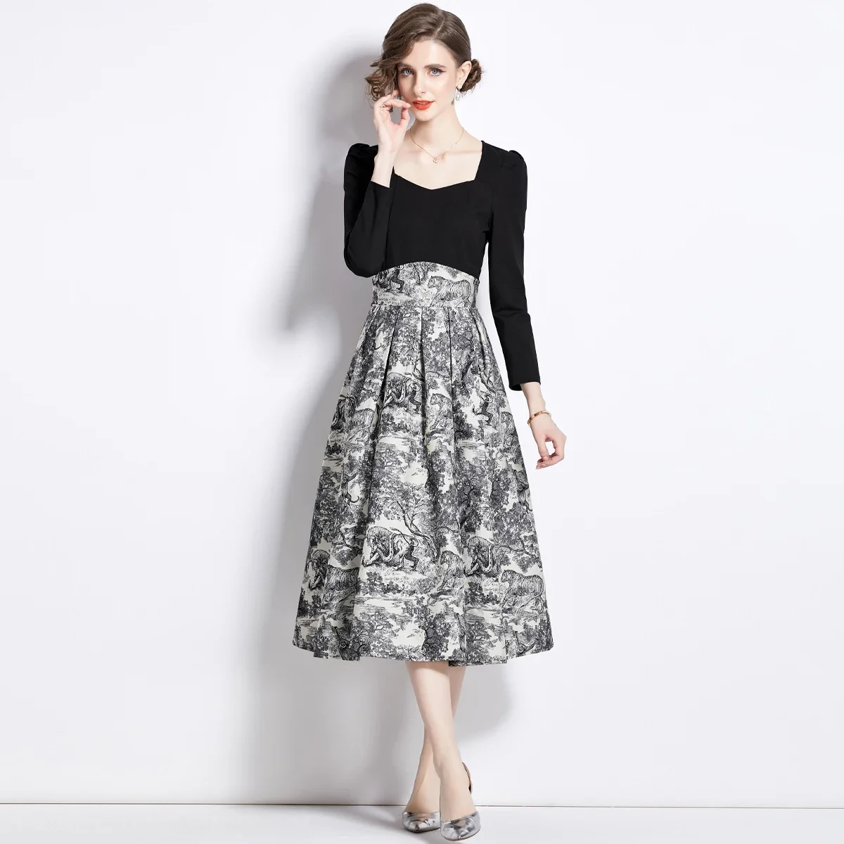 Autumn and Winter High-grade Black Jacquard Mid-length Temperament Dress New Business Office Work Skirt