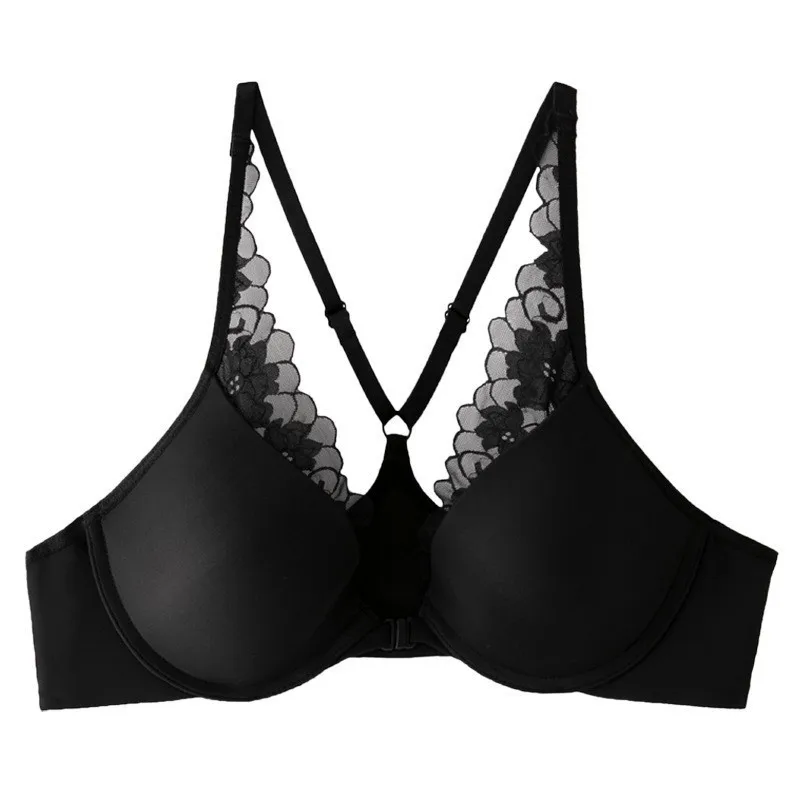 Soutien-gorge français en dentelle brillante pour femme, sous-vêtement sexy, fin, solide, bouton avant, beau dos, rassemblement, intimes