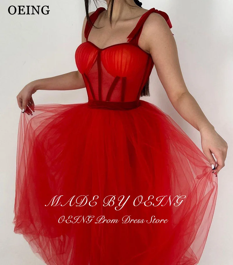 OEING Red Mini Short A-Line Prom Dresses Elegant Sleeveless Sweetheart Party Gowns Ankle-Length Vestidos de noche