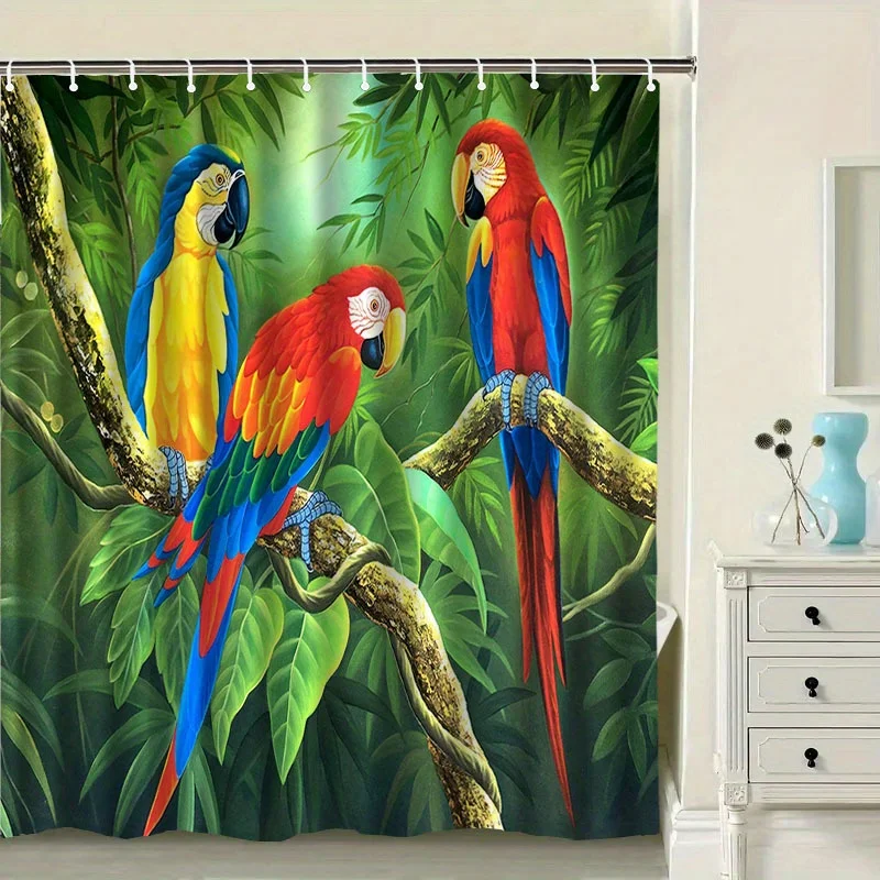 

Занавеска для душа VIKAMA с рисунком попугаев, с крючками, моющаяся, для разделения пространства в ванной, декор для дома