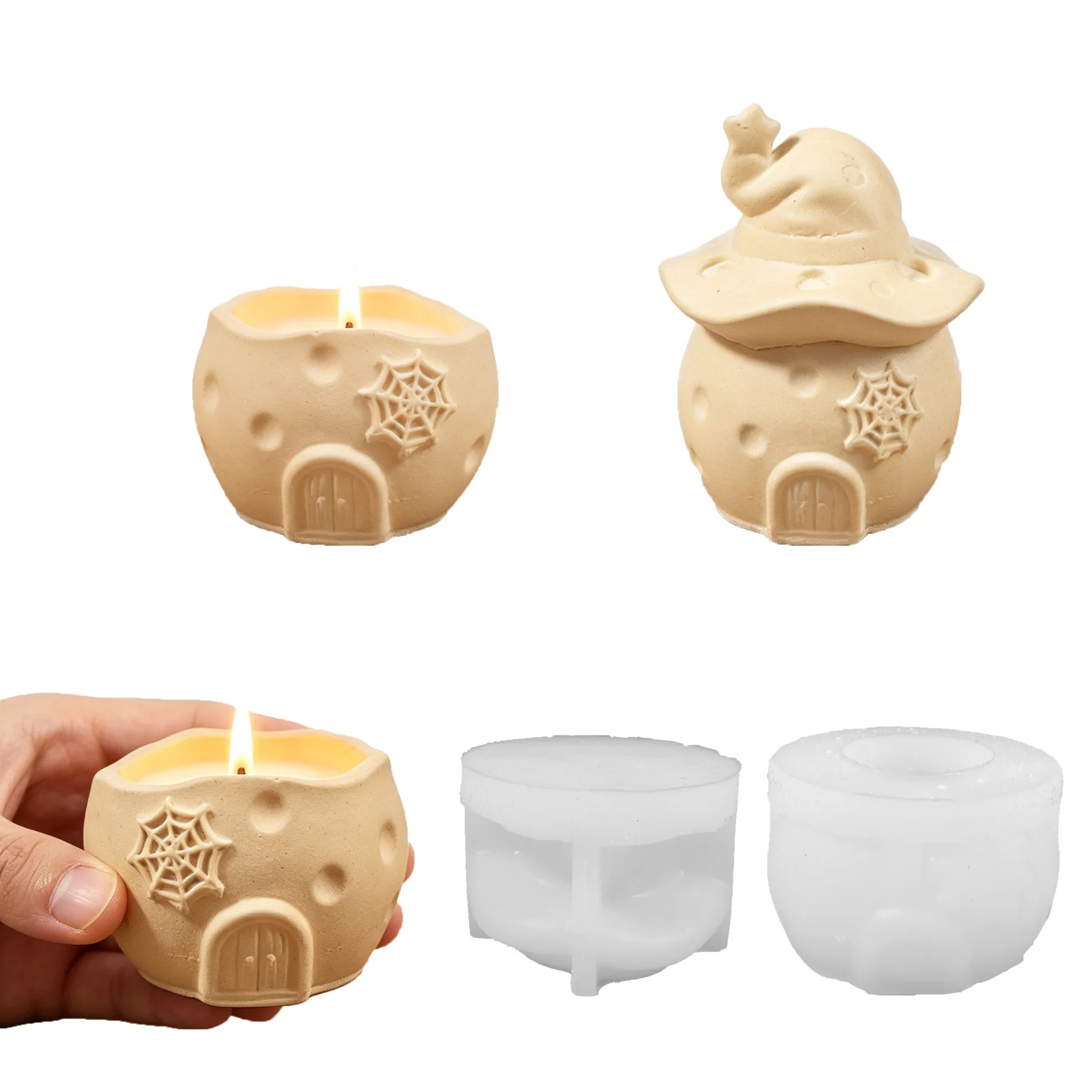 Halloween Wizard Pumpkin House Silicone Mold DIY Candle Holder Cup Mushroom House Plaster Storage Box Craft Making Tool