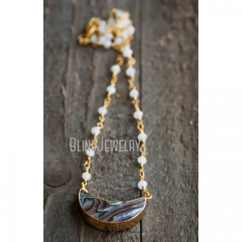 10pcs Natural Shell Moon Crescent Necklace Abalone Bohemian Collar Arcane Rosary Chain Women Layer Jewelry