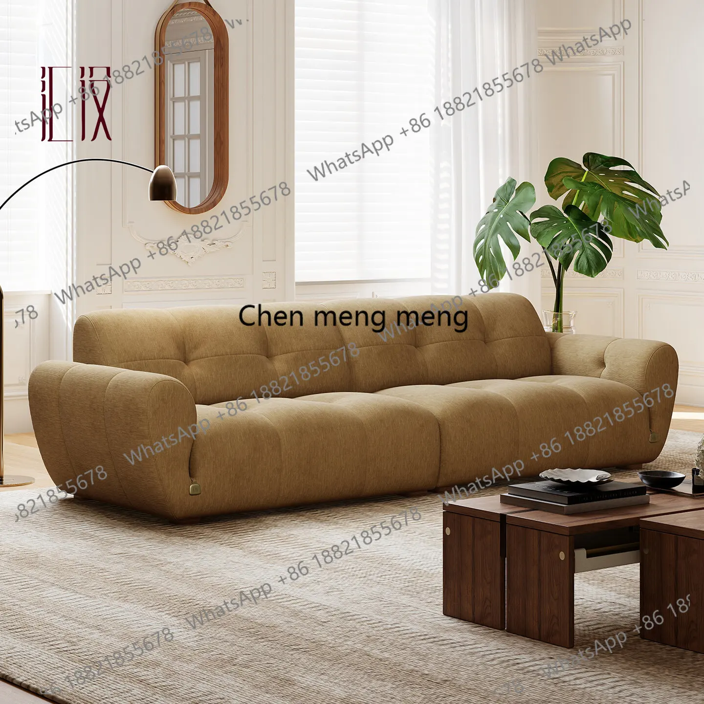 

Chocolate sofa small apartment minimalist straight row fabric sofa antique sailing sofa