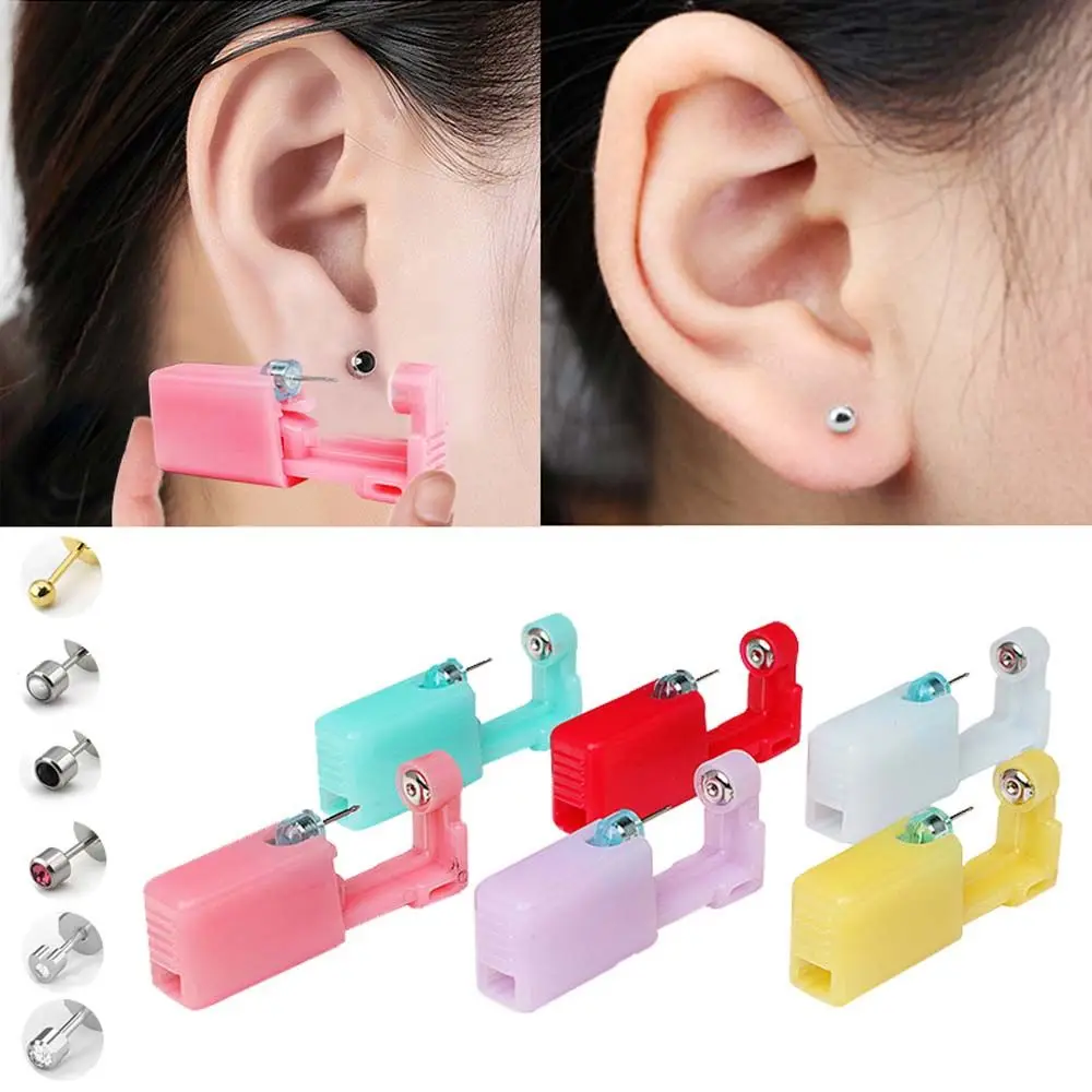 6Pcs Disposable Sterile Ear Piercing Unit Cartilage Tragus Helix Piercing NO PAIN Piercer Tool Machine Kit Stud Body Jewelry