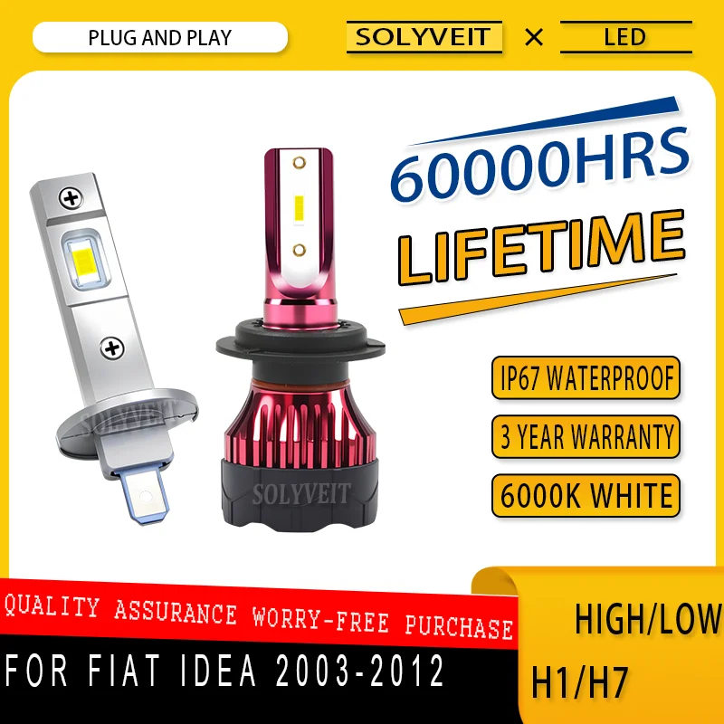 Wodoodporne żarówki LED H1 H7 z funkcją Plug and Play, światła drogowe i mijania, do FIAT Idea 2003 2004 2005 2006 2007 2008 2009 2010 2011 2012